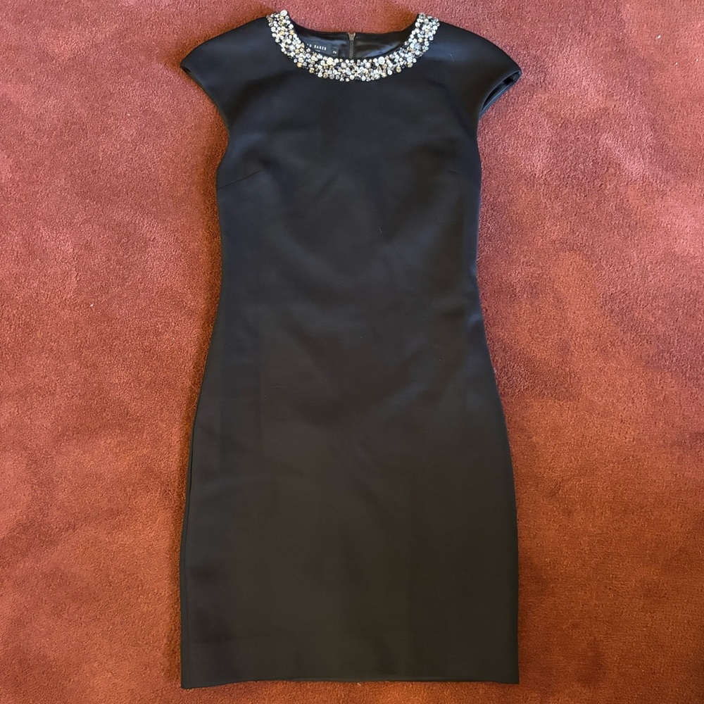 Ted Baker Black Mini Dress with Gem Embellished Neckline